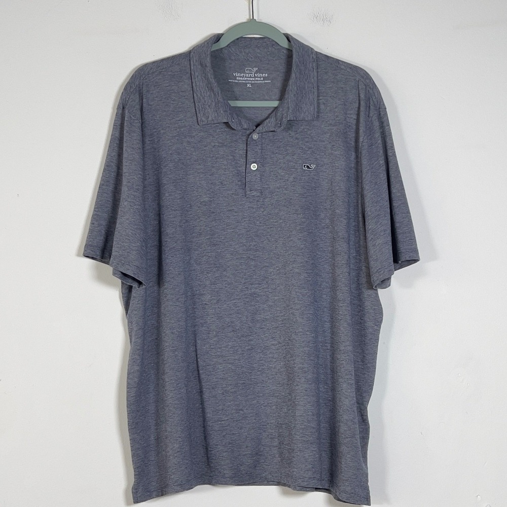 Vineyard Vines Edgartown Polo‎ Mens XL Blue Heathered Pima Cotton Stretch Shirt